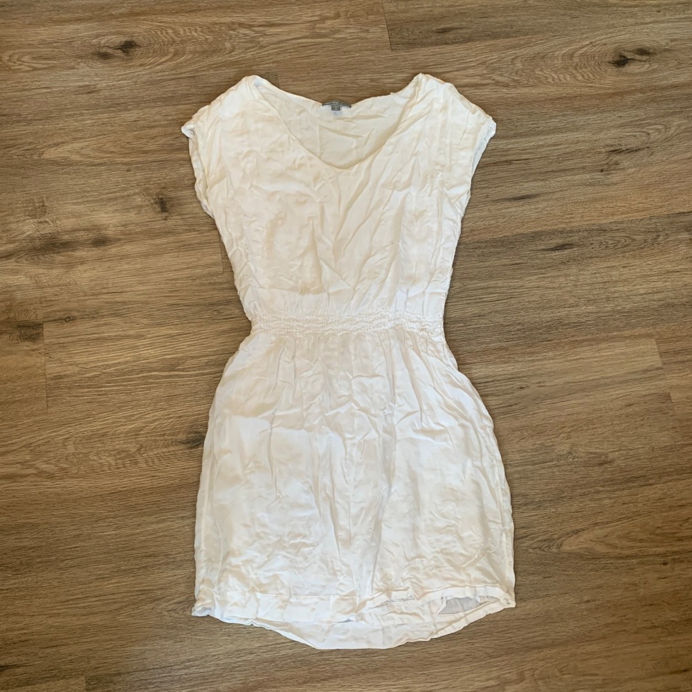 James Perse White Viscose V-Neck Smocked Waist Mini Dress - Size 2 womens